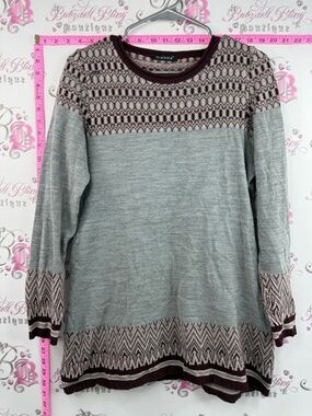 Dianna sweater chevron print knit Gray and Burgundy Patterned Sweater